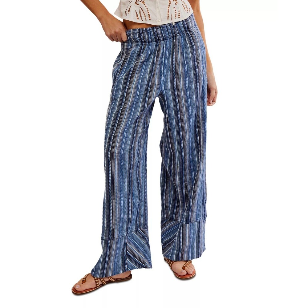 Free people Day's End Stripe Women's Pants Mid-Rise Wide-Leg Cotton XS 290925